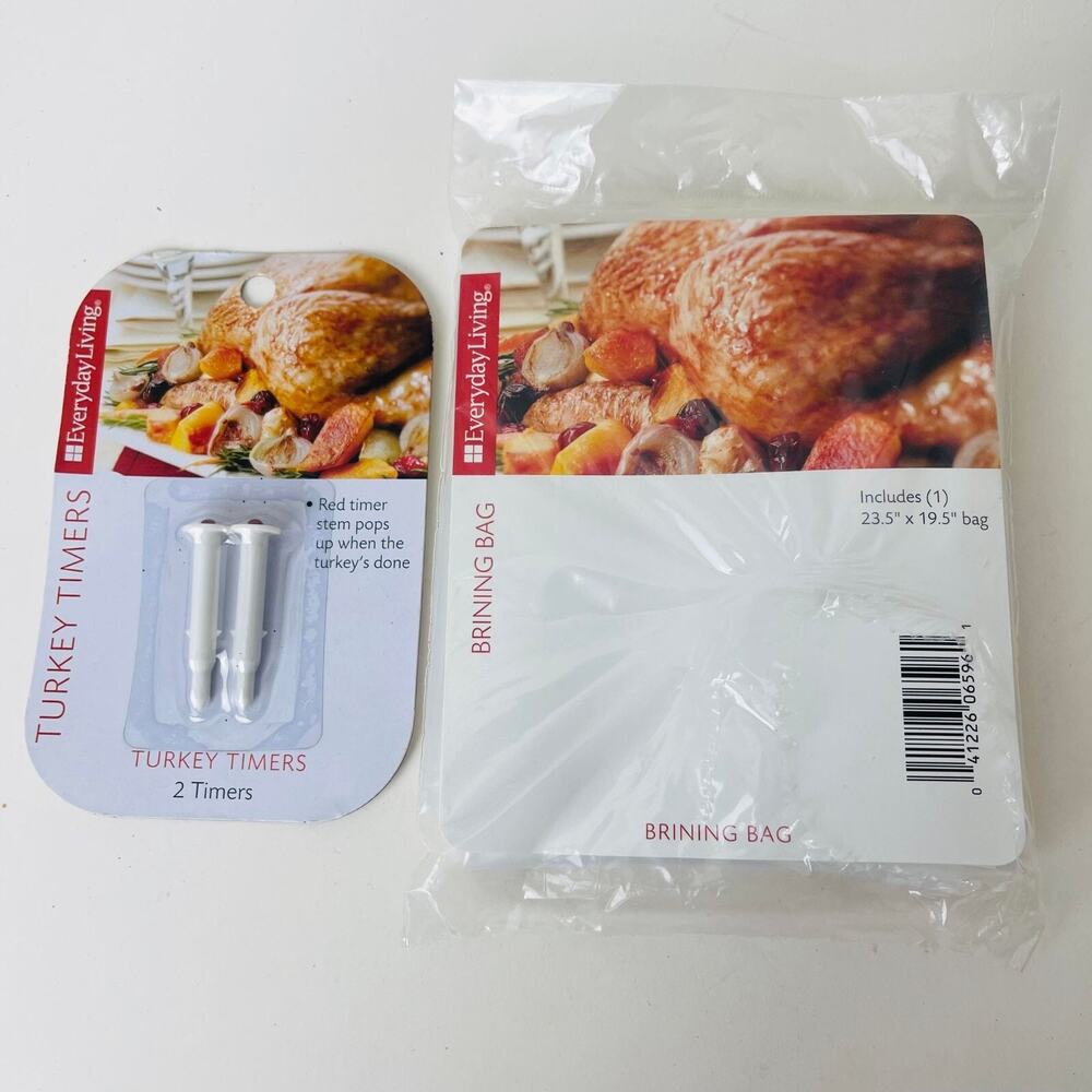 Lot of 2 Combo Everyday Living 2 Turkey Timers &‎ 1 Brining Bag